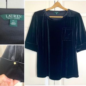 Ralph Lauren Black Velvet Short Sleeve Top XL Holiday Christmas Party Trending